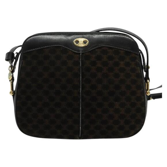 CELINE Macadam Canvas Shoulder Bag Suede Black Gold - Picture 2 of 12